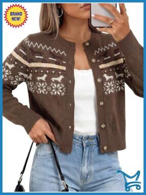 Fair Isle Cropped Button Front Knit Cardigan Sweater